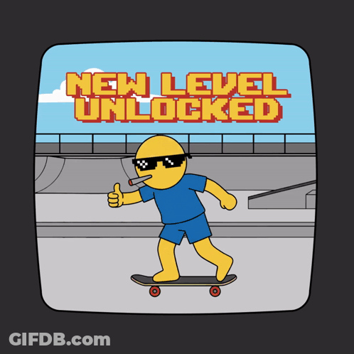 Man On Skateboard With New Level Unlocked GIF