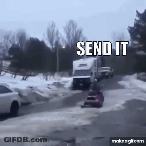 Man On Snowmobile Saying Send It GIF