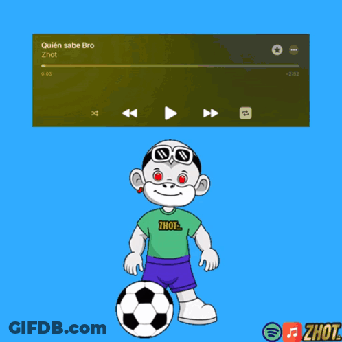 Man On Soccer Ball Next To Screen Saying Zhot GIF
