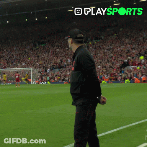 Man On Soccer Field With Playsports Logo GIF