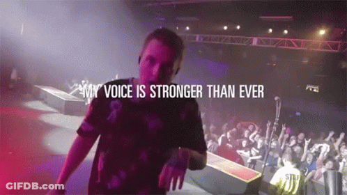 Man On Stage Saying My Voice Is Stronger Than Ever GIF