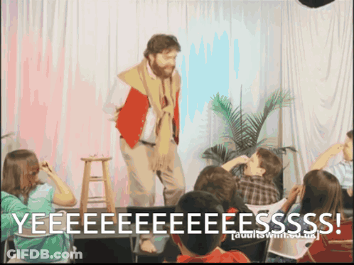 Man On Stage Yelling Yeeeeeeeeeeesss To Children GIF