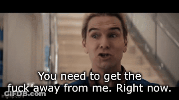Man On Staircase Says Get Away From Me Right Now GIF