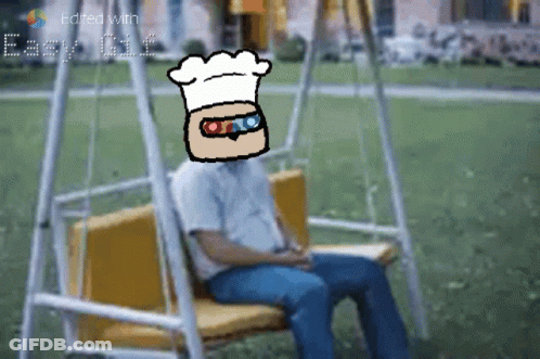 Man On Swing In Chef's Hat Saying Edited With Easy Oil GIF