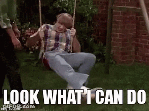Man On Swing Saying Look What I Can Do GIF