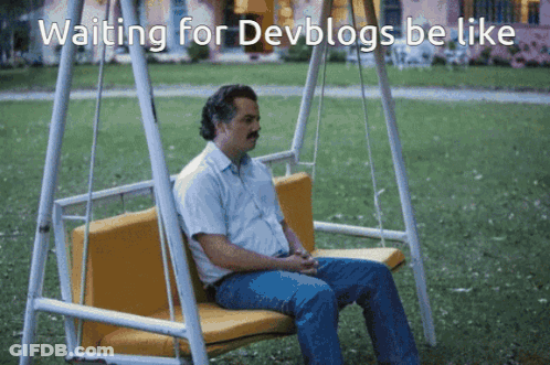 Man On Swing Waiting For Devblogs Be Like GIF