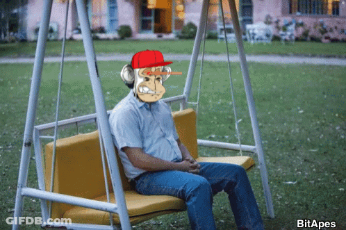 Man On Swing With Monkey On Face GIF