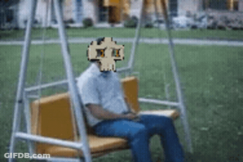 Man On Swing With Pixelated Skull GIF