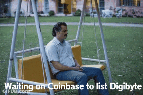 Man On Swing With Waiting On Coinbase To List Digibyte GIF