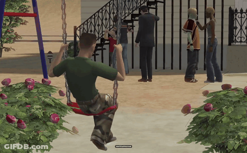Man On Swing Woman Behind In Video Game GIF