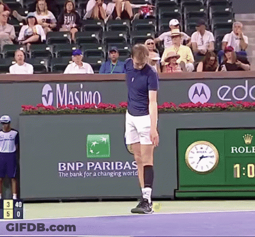 Man On Tennis Court In Front Of BNP Paribas Ad GIF