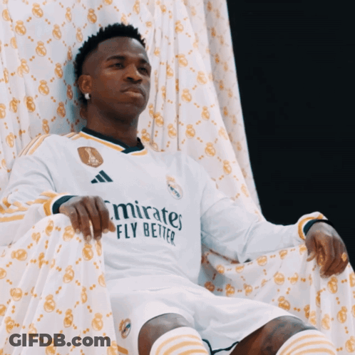 Man On Throne In Emirates Fly Better Jersey GIF