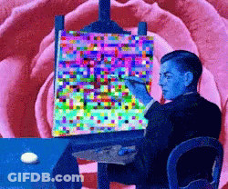 Man Painting Picture In Front Of Pink Rose GIF