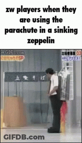 Man Parachuting From Sinking Zeppelin GIF