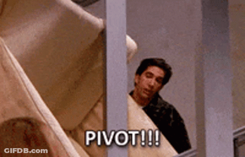 Man Peeking Behind Railing Says Pivot GIF