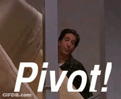 Man Peeking Behind Staircase Saying Pivot GIF