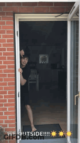 Man Peeking Out Of Door With We Outside GIF