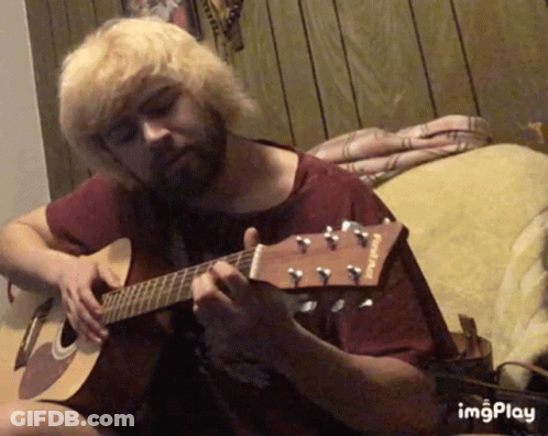 Man Playing Acoustic Guitar With Fender Shirt GIF