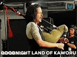 Man Playing Bagpipe With Caption Many Brooms First Concert GIF