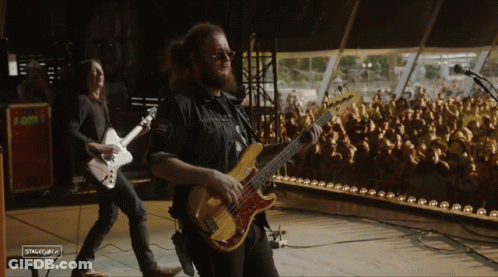Man Playing Bass Guitar Stagewalk GIF