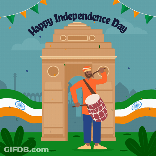 Man Playing Drum Saying Happy Independence Day GIF