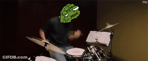 Man Playing Drums With Cartoon Face On Head GIF
