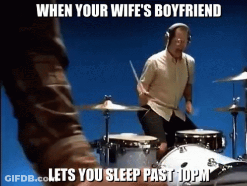 Man Playing Drums With Headphones On Blue Background GIF