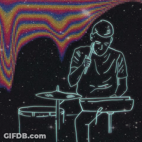 Man Playing Drums With Rainbow Background GIF