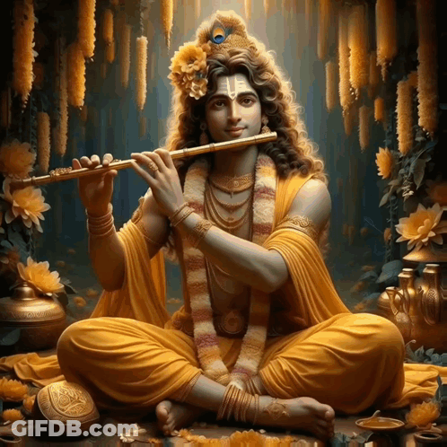 Man Playing Flute With Yellow Flowers GIF