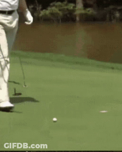 Man Playing Golf On Green Near Water GIF