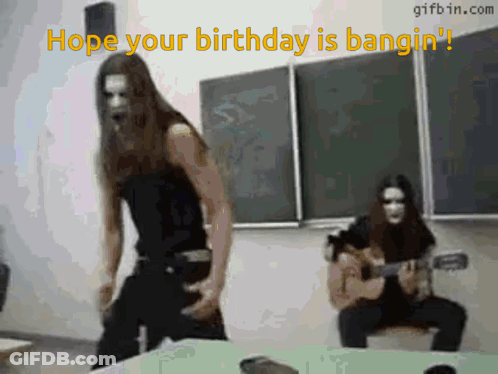 Man Playing Guitar In Front Of Blackboard Saying Hope Your Birthday Is Bangin GIF