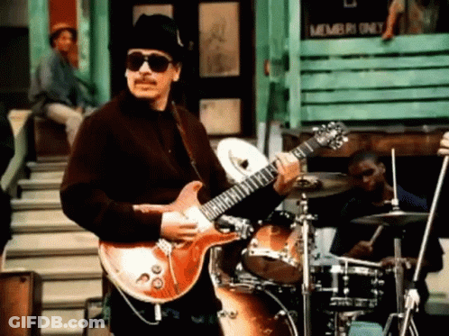 Man Playing Guitar In Sunglasses And Hat By Drum Set GIF