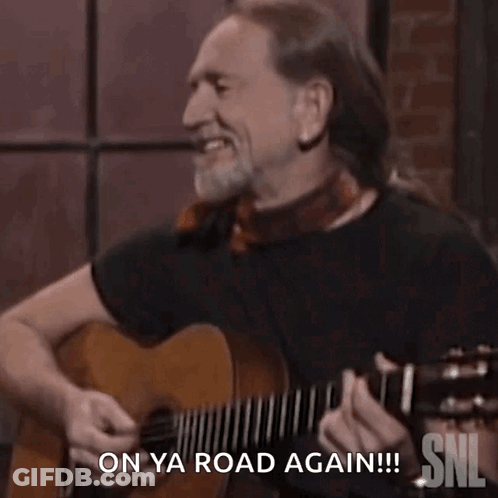 Man Playing Guitar Laughing On Ya Road Again GIF