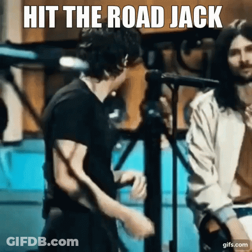 Man Playing Guitar Saying Hit The Road Jack GIF