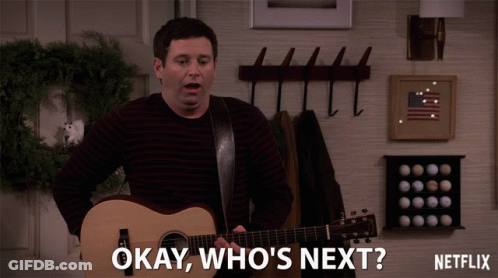 Man Playing Guitar Saying Okay Who's Next GIF