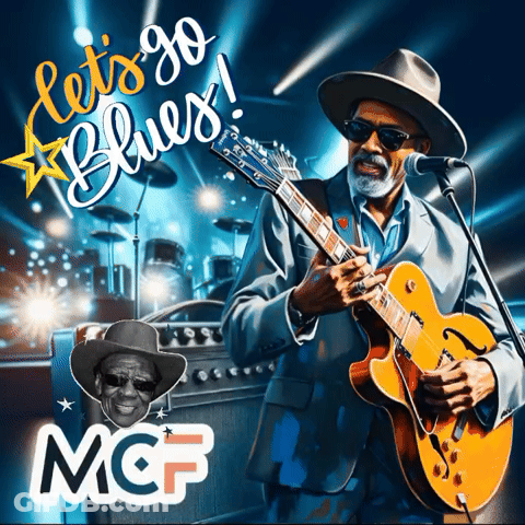Man Playing Guitar Singing Let's Go Blues GIF