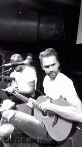 Man Playing Guitar White Shirt Black And White GIF