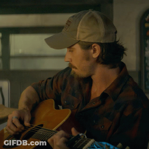 Man Playing Guitar With Texas Rangers Hat GIF