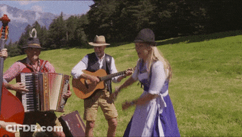 Man Playing Guitar Woman Accordion In Field GIF