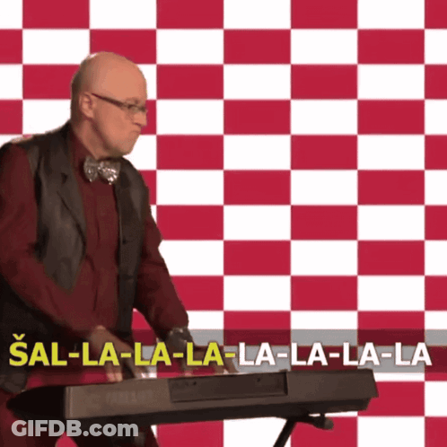 Man Playing Keyboard Saying Cal-La-La-La-La-La-La-La GIF