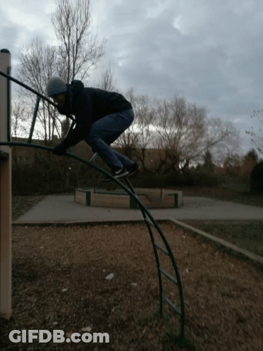 Man Playing On Monkey Bars GIF