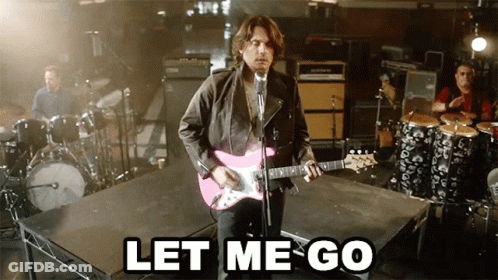 Man Playing Pink Guitar Saying Let Me Go GIF