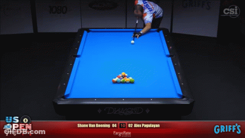 Man Playing Pool On Blue Pool Table GIF