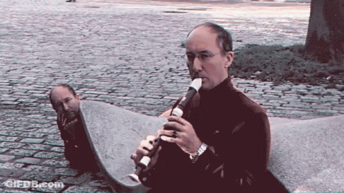 Man Playing Recorder On Stone Bench GIF
