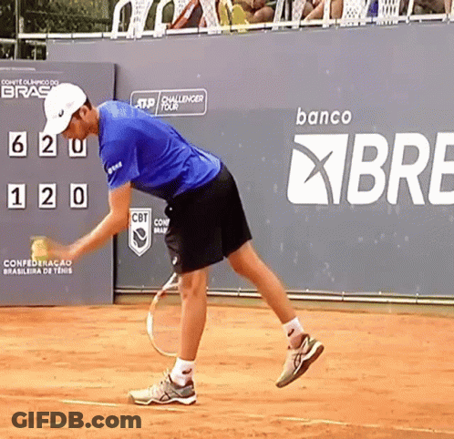 Man Playing Tennis In Front Of Banco Sign GIF