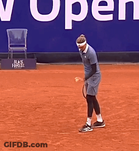 Man Playing Tennis In Front Of Sign Saying Open GIF
