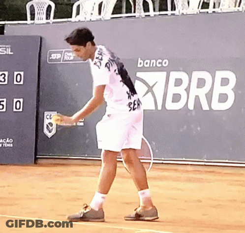 Man Playing Tennis With Banco Brb Banner GIF