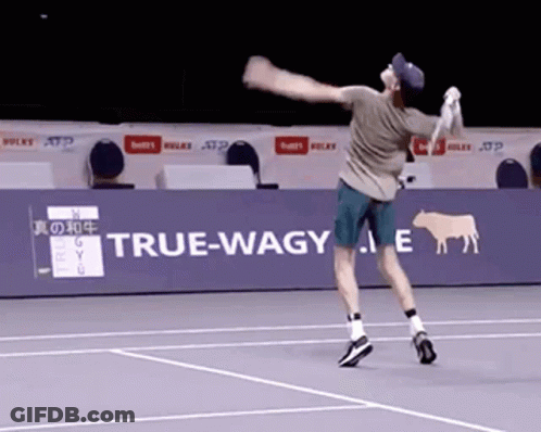 Man Playing Tennis With True-Wagy Banner GIF