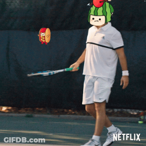 Man Playing Tennis With Watermelon Hat GIF