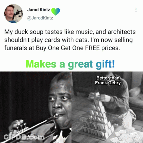 Man Playing Trumpet Next To Jarod Kitz Tweet GIF